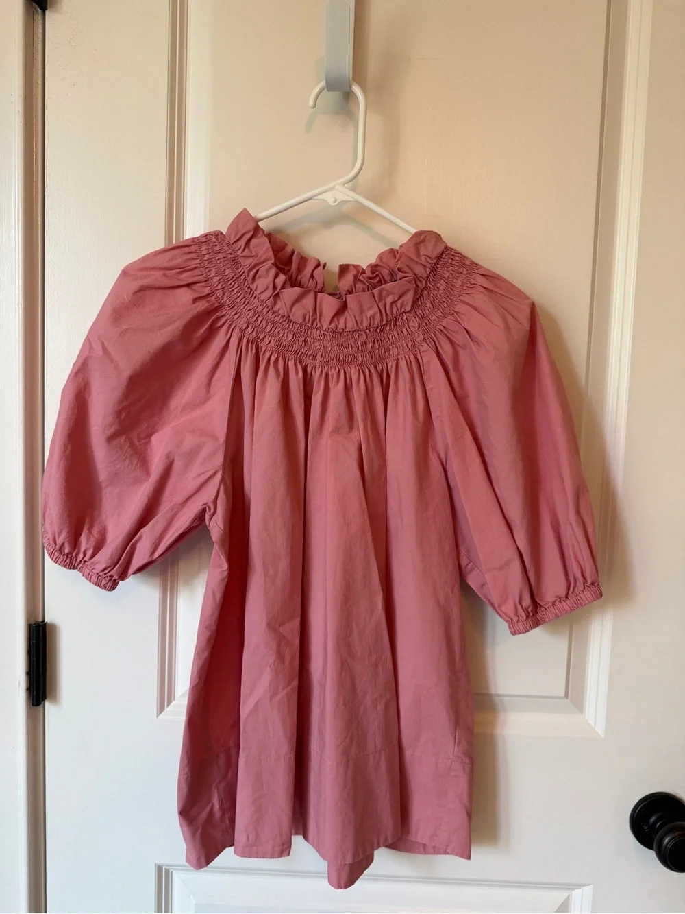 J. Crew Rose Pink Smocked Ruffle-Neck Blouse